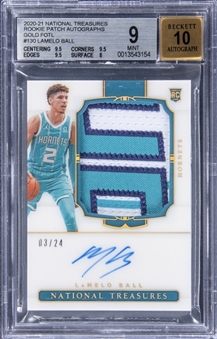 2020-21 Panini National Treasures Rookie Patch Autographs Gold FOTL #130 LaMelo Ball Signed Patch Rookie Card (#03/24) - BGS MINT 9/BGS 10